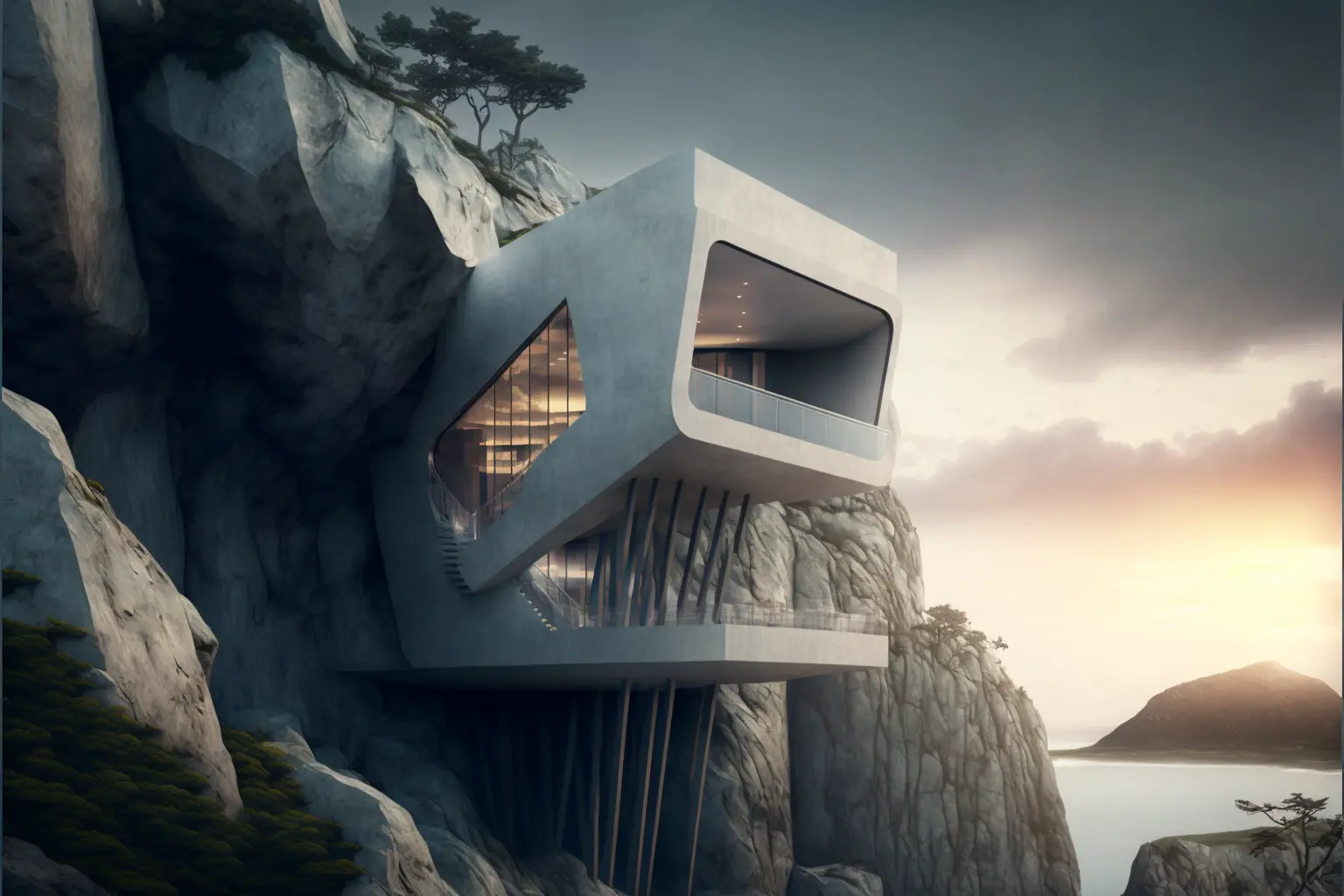 hotel designed by Ando Tadao, organic, embed into cliffside, architectural photography, style of archillect, futurism, modernist architecture